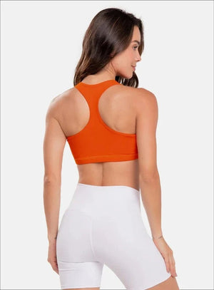 Top deportivo color naranja para mujer, marca BABALÚ, referencia 30053, vista trasera. Compra al por mayor en int.babalu.com.co en USD.