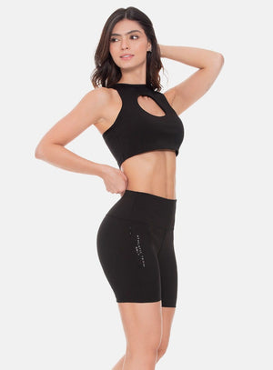 Top deportivo color negro para mujer, marca BABALÚ, referencia 108813, vista lateral. Compra al por mayor en int.babalu.com.co en USD.