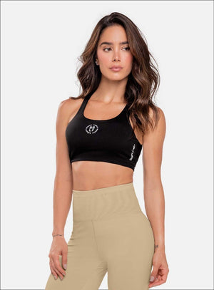 Top deportivo color negro para mujer, marca BABALÚ, referencia 111073, vista frontal. Compra al por mayor en int.babalu.com.co en USD.