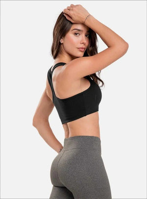 Top deportivo color negro para mujer, marca BABALÚ, referencia 30053, vista lateral. Compra al por mayor en int.babalu.com.co en USD.