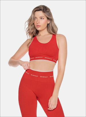Top deportivo color rojo para mujer, marca BABALÚ, referencia 109293, vista frontal. Compra al por mayor en int.babalu.com.co en USD.
