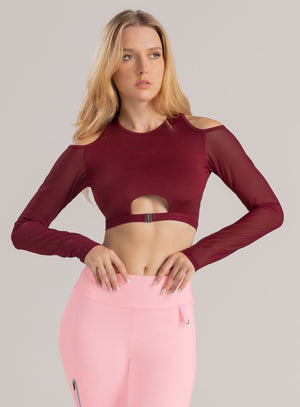 Top deportivo color vino tinto para mujer, marca BABALÚ, referencia 110373, vista frontal. Compra al por mayor en int.babalu.com.co en USD.