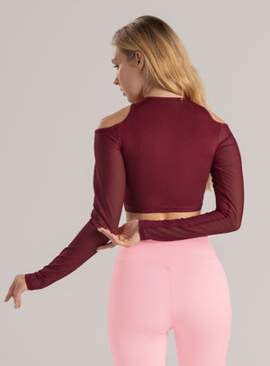 Top deportivo color vino tinto para mujer, marca BABALÚ, referencia 110373, vista trasera. Compra al por mayor en int.babalu.com.co en USD.