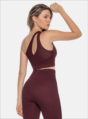Top deportivo color vino tinto para mujer, marca BABALÚ, referencia 110683, vista lateral. Compra al por mayor en int.babalu.com.co en USD.