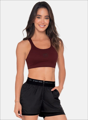 Top deportivo color vino tinto para mujer, marca BABALÚ, referencia 111073, vista frontal. Compra al por mayor en int.babalu.com.co en USD.