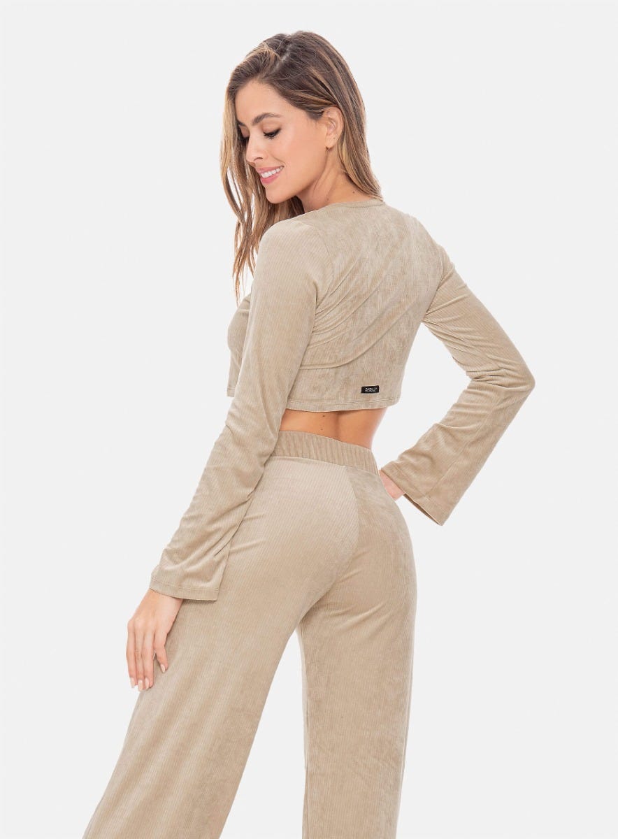 TOP DEPORTIVO MUJER MANGA LARGA DE ANUDAR EN FRENTE EN TELA TIPO GAMUZA TALLA S - M - ¡PRECIO ESPECIAL!