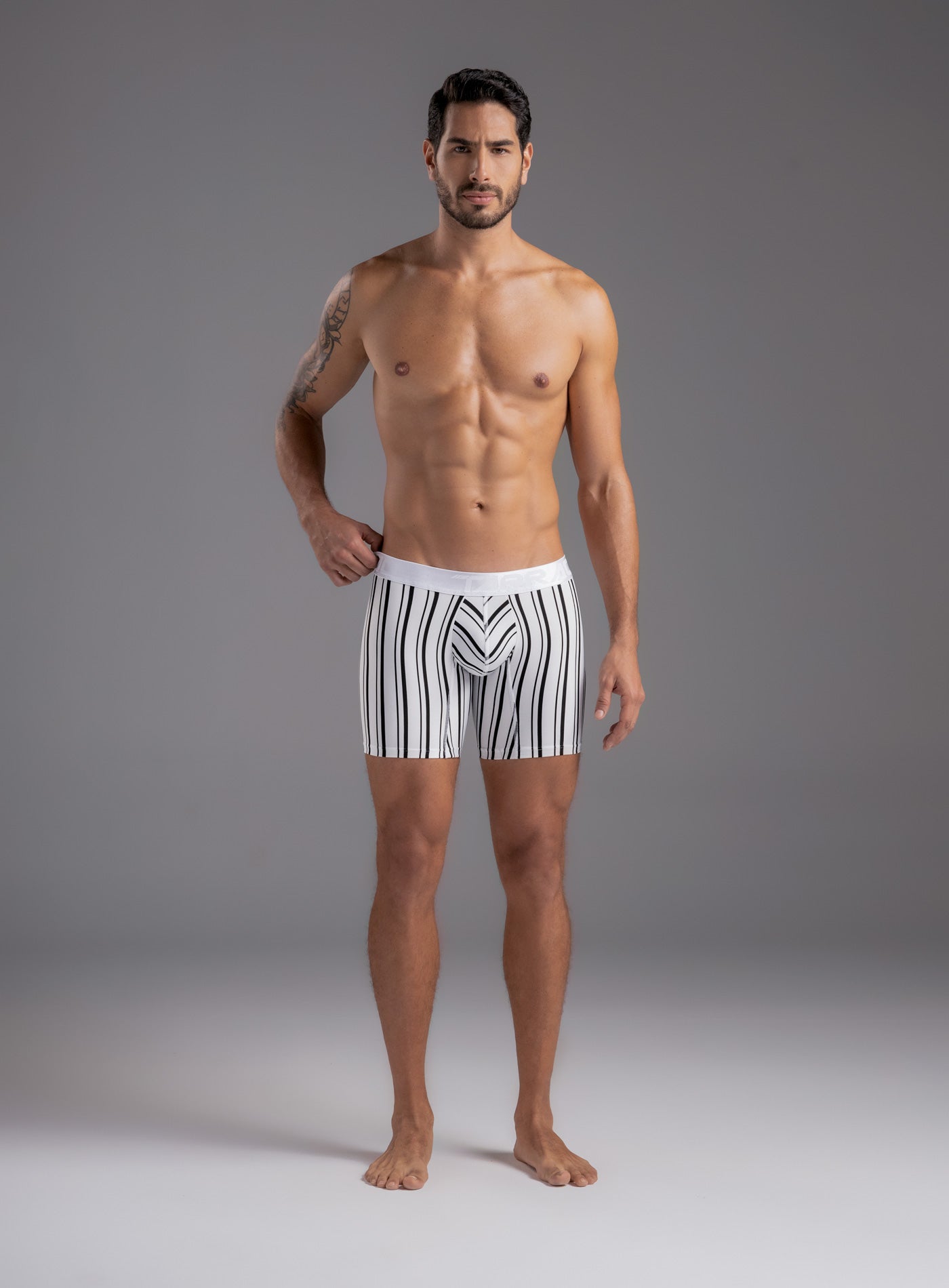 LONG STRIPED MICROFIBER BOXER BRIEFS