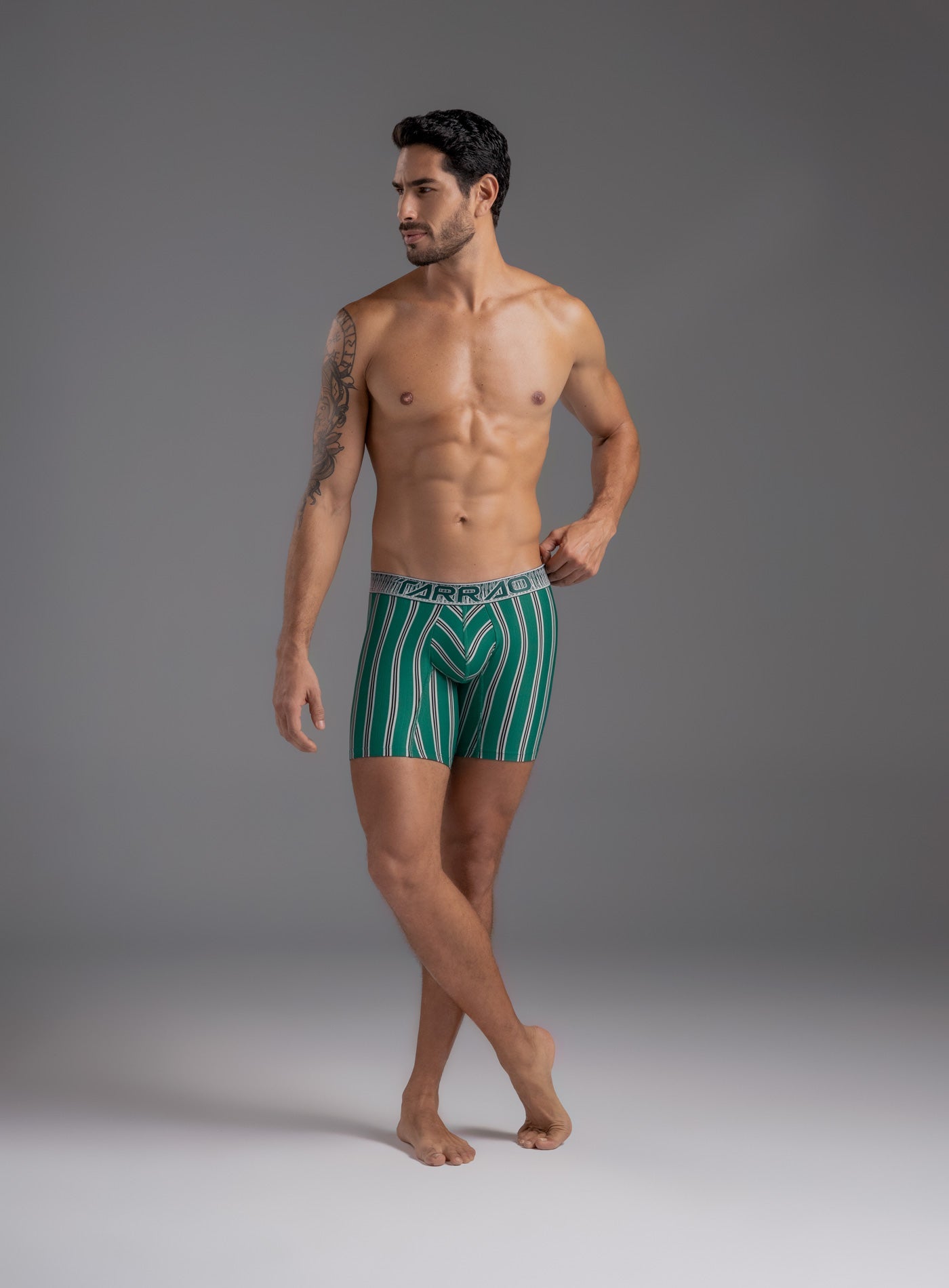 LONG MICROFIBER STRIPED BOXER BRIEF