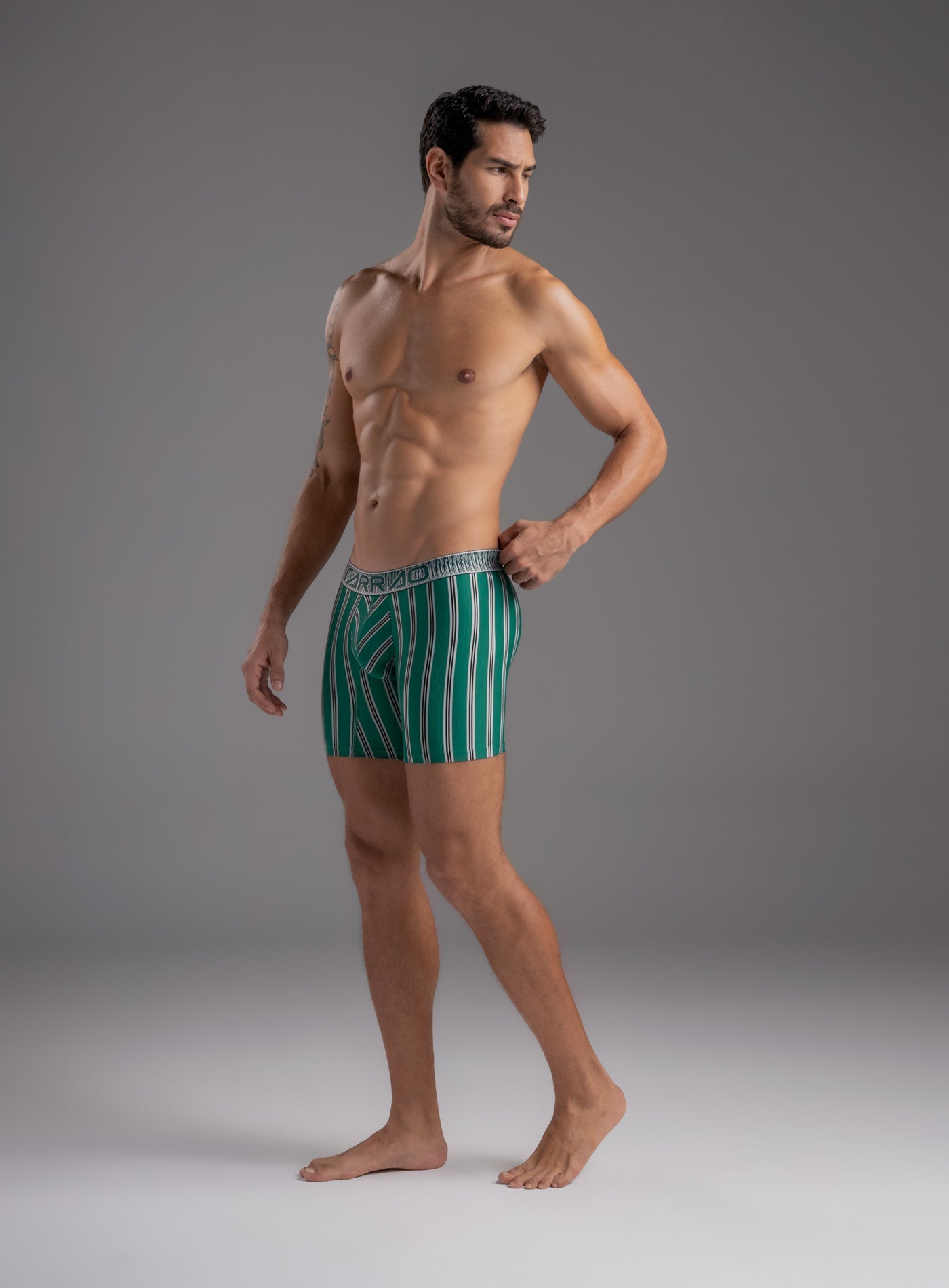 LONG MICROFIBER STRIPED BOXER BRIEF