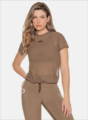 Blusa deportiva color arequipe para mujer, marca BABALÚ, referencia 101383, vista frontal. Compra al por mayor en int.babalu.com.co en USD.