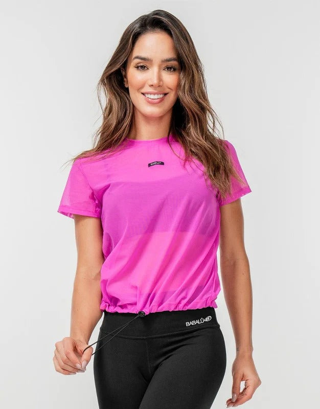 Blusa deportiva color fucsia para mujer, marca BABALÚ, referencia 101383, vista frontal. Compra al por mayor en int.babalu.com.co en USD.