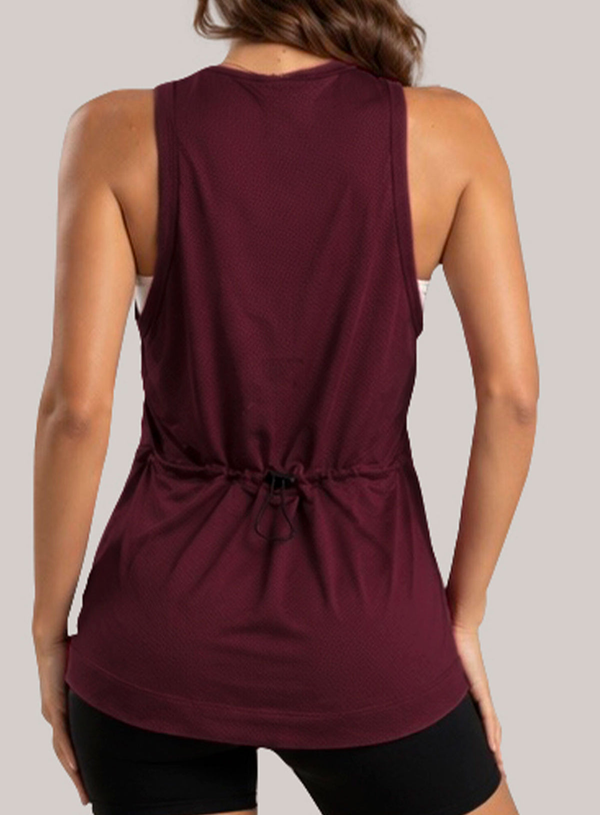 Blusa deportiva color vino tinto para mujer, marca BABALÚ, referencia 114913, vista trasera. Compra al por mayor en int.babalu.com.co en USD.