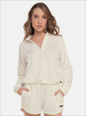 Buzo casual color marfil para mujer, marca BABALÚ, referencia 110953, vista frontal. Compra al por mayor en int.babalu.com.co en USD.
