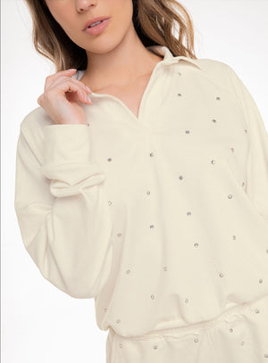 Buzo casual color marfil para mujer, marca BABALÚ, referencia 110953, vista frontal. Compra al por mayor en int.babalu.com.co en USD.
