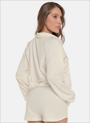 Buzo casual color marfil para mujer, marca BABALÚ, referencia 110953, vista trasera. Compra al por mayor en int.babalu.com.co en USD.