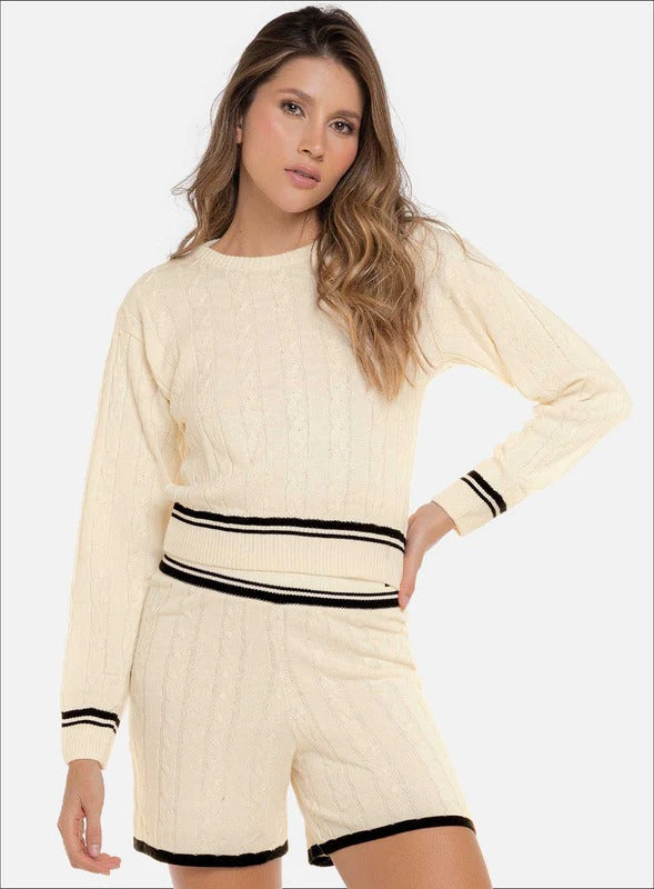 Buzo casual color marfil para mujer, marca BABALÚ, referencia 112773, vista frontal. Compra al por mayor en int.babalu.com.co en USD.