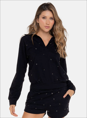 Buzo casual color negro para mujer, marca BABALÚ, referencia 110953, vista frontal. Compra al por mayor en int.babalu.com.co en USD.