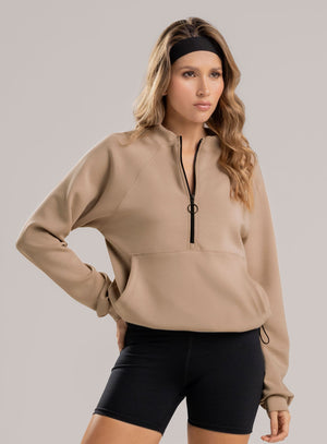 Buzo deportivo color beige para mujer, marca BABALÚ, referencia 113943, vista frontal. Compra al por mayor en int.babalu.com.co en USD.