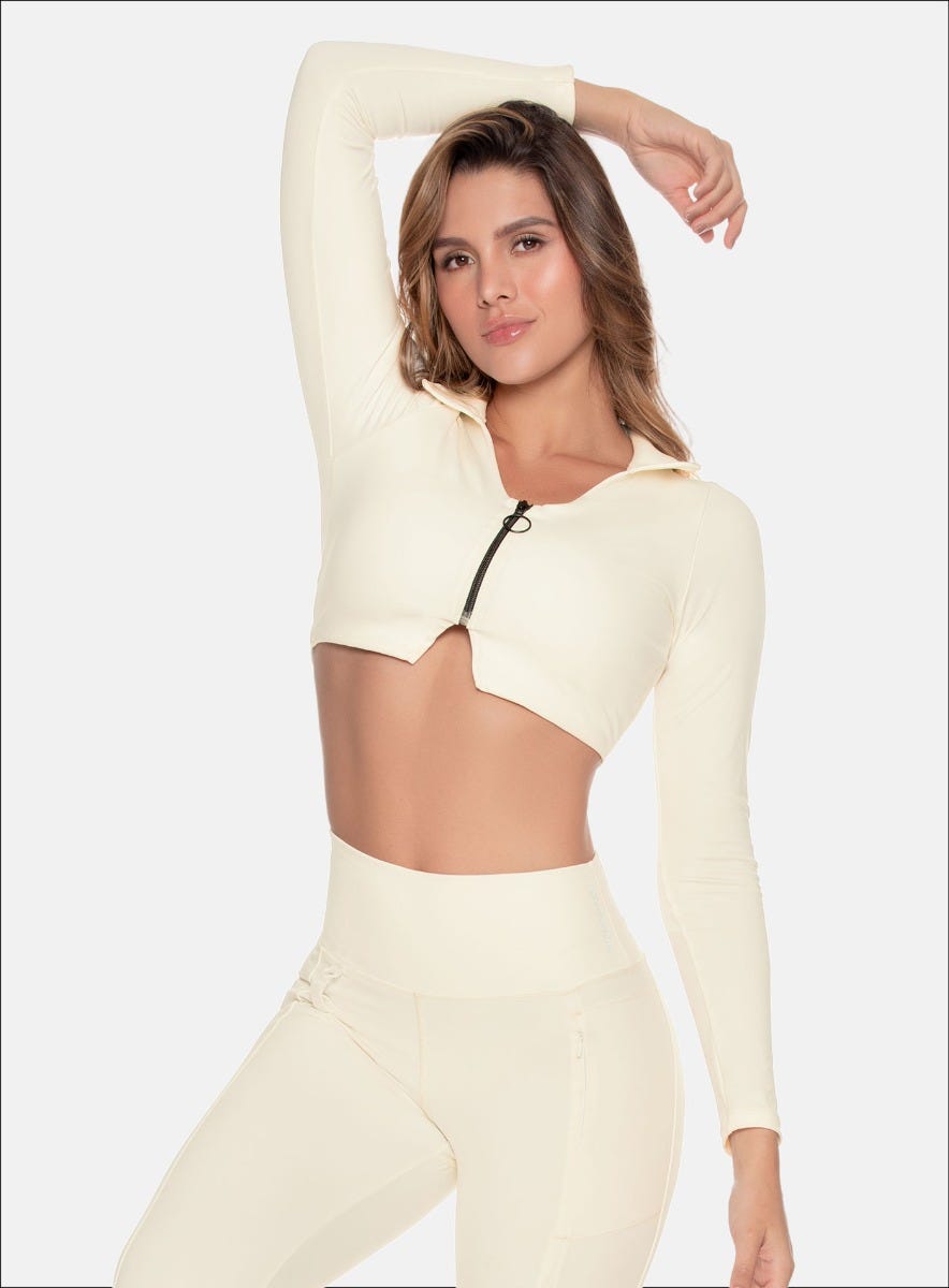 Buzo deportivo color marfil para mujer, marca BABALÚ, referencia 109263, vista frontal. Compra al por mayor en int.babalu.com.co en USD.