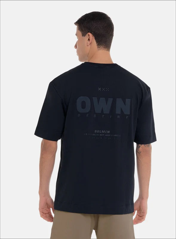 Camiseta oversize color azul para hombre, marca BBL MEN, referencia 79, vista trasera. Compra al por mayor en int.babalu.com.co en USD.