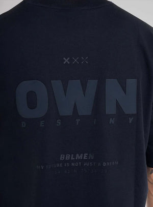 Camiseta oversize color azul para hombre, marca BBL MEN, referencia 79, vista trasera. Compra al por mayor en int.babalu.com.co en USD.