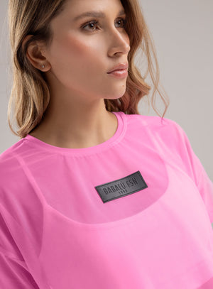Camistea deportiva color rosado neon para mujer, marca BABALÚ, referencia 105883, vista frontal. Compra al por mayor en int.babalu.com.co en USD.