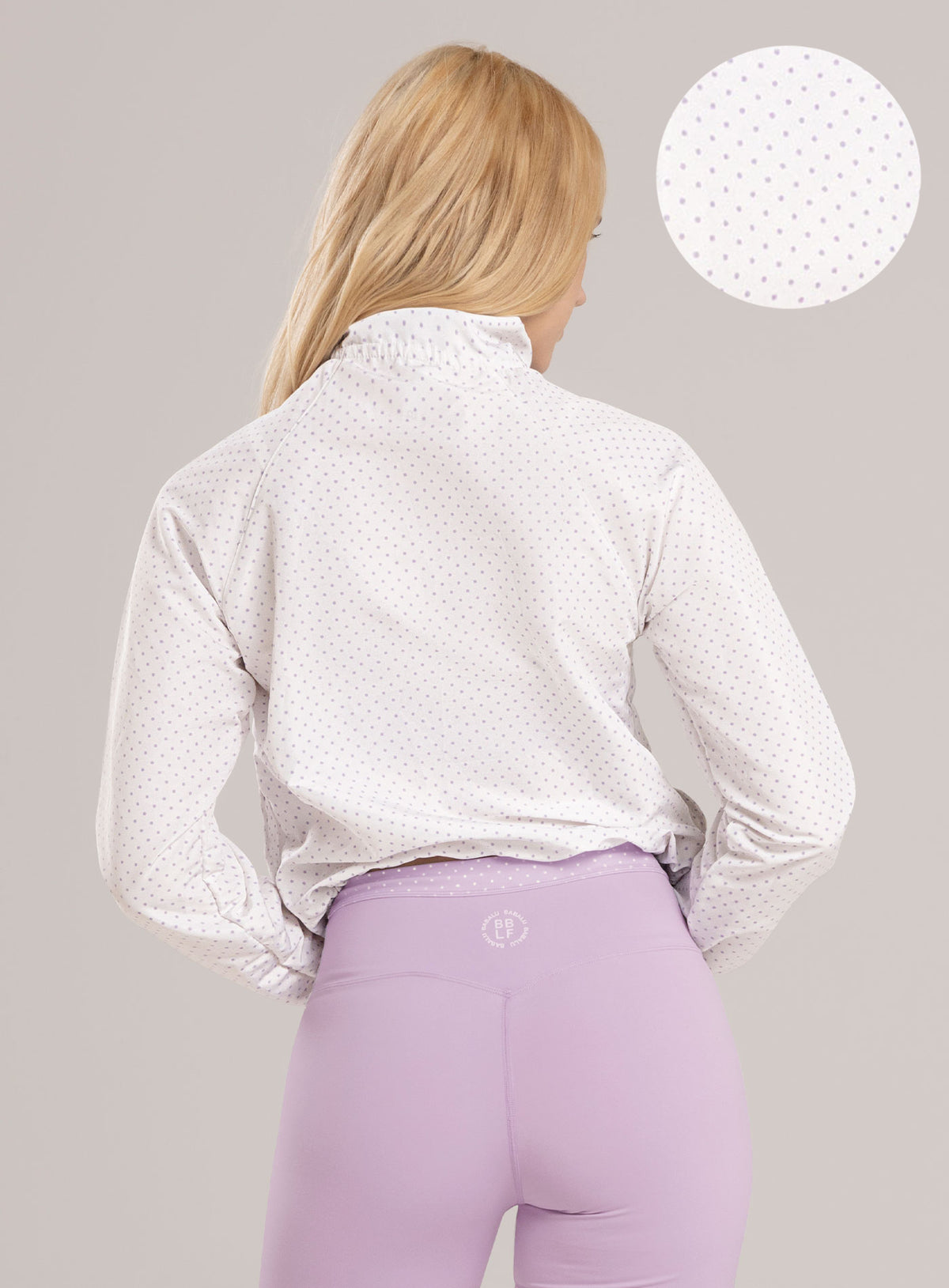 Chaqueta deportiva color lila baby para mujer, marca BABALÚ, referencia 115913, vista trasera. Compra al por mayor en int.babalu.com.co en USD.