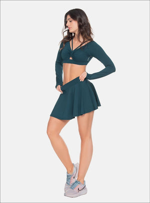 Falda deportiva color azul para mujer, marca BABALÚ, referencia 109343, vista lateral. Compra al por mayor en int.babalu.com.co en USD.