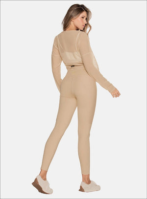 Leggins deportivo color beige para mujer, marca BABALÚ, referencia 110393, vista trasera. Compra al por mayor en int.babalu.com.co en USD.