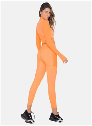 Leggins deportivo color mandarina para mujer, marca BABALÚ, referencia 111293, vista frontal. Compra al por mayor en int.babalu.com.co en USD.