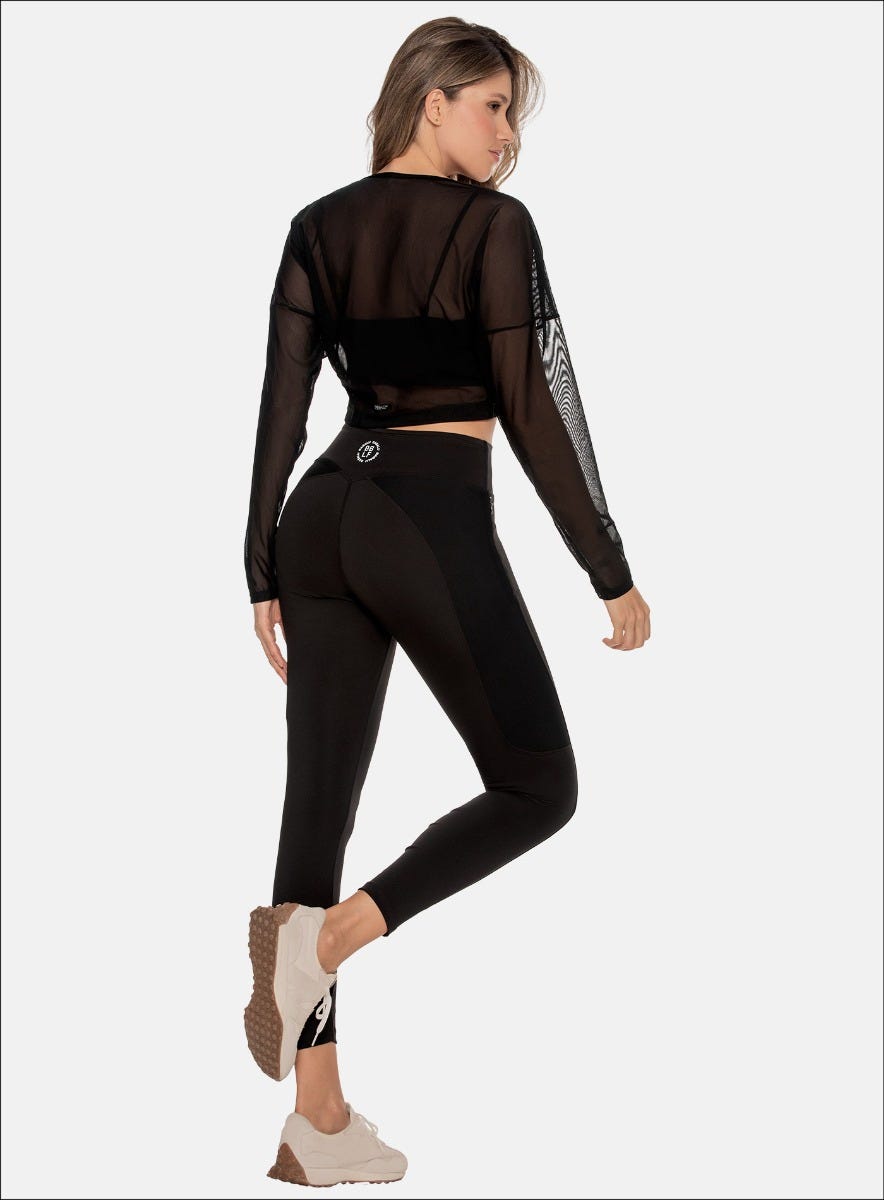 Leggins deportivo color negro para mujer, marca BABALÚ, referencia 110393, vista trasera. Compra al por mayor en int.babalu.com.co en USD.