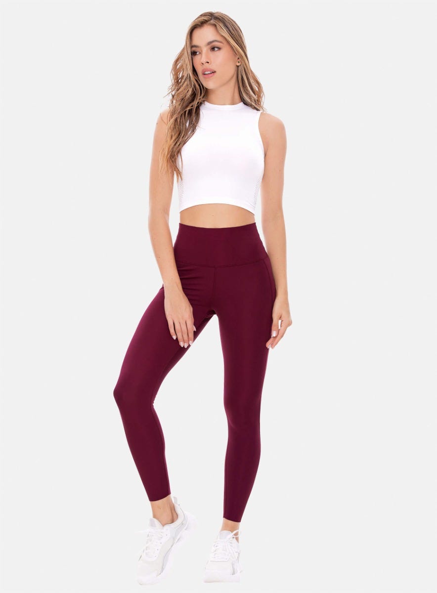 Leggins deportivo color vino tinto para mujer, marca BABALÚ, referencia 107713, vista frontal. Compra al por mayor en int.babalu.com.co en USD.