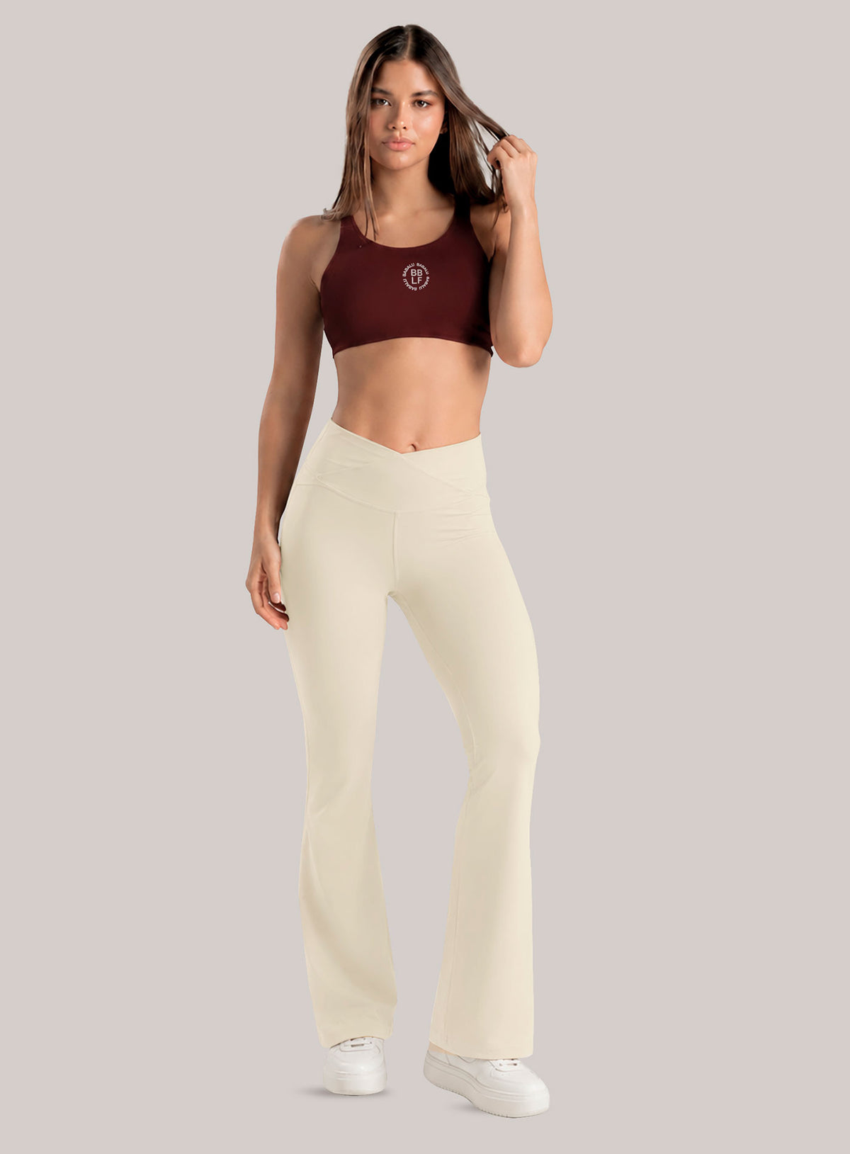 Pantalon tela color marfil para mujer, marca BABALÚ, referencia 114673, vista frontal. Compra al por mayor en int.babalu.com.co en USD.