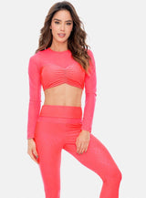 TOP DEPORTIVO MUJER MANGA LARGA EN TELA JACQUARD CON RECOGIDO EN BUSTO TALLA S - M