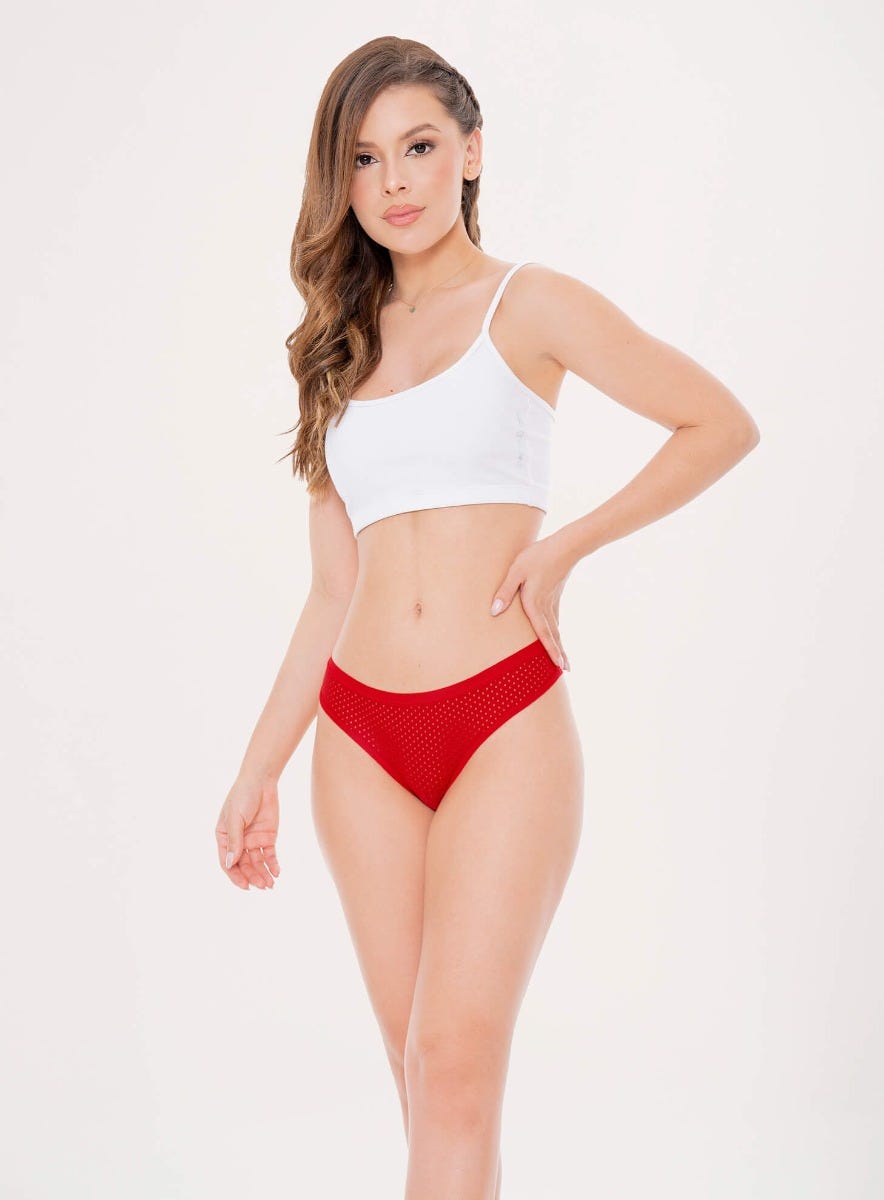 Tanga brasilera color rojo para mujer, marca BABALÚ, referencia 23581, vista frontal. Compra al por mayor en int.babalu.com.co en USD.