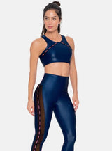 TOP DEPORTIVO MUJER TELA APARIENCIA CUERO CON ELASTICO EXPUESTO ESTAMPADO   TALLA S - M