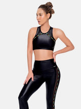 TOP DEPORTIVO MUJER TELA APARIENCIA CUERO CON ELASTICO EXPUESTO ESTAMPADO   TALLA S - M