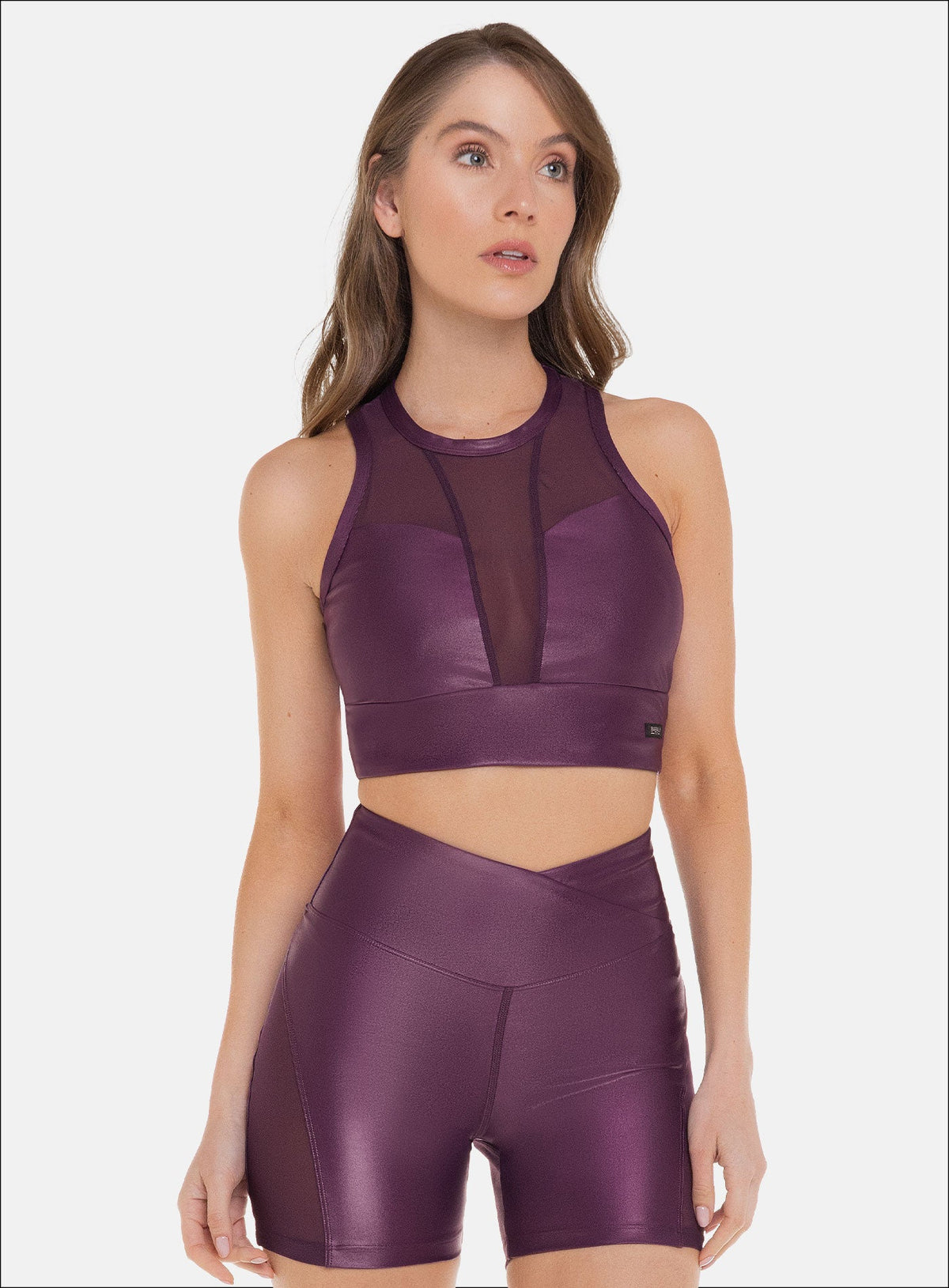 Top deportivo color berenjena para mujer, marca BABALÚ, referencia 112063, vista frontal. Compra al por mayor en int.babalu.com.co en USD.