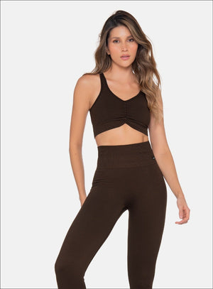 Top deportivo color cafe para mujer, marca BABALÚ, referencia 111863, vista frontal. Compra al por mayor en int.babalu.com.co en USD.