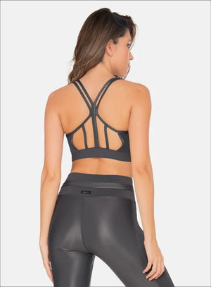 Top deportivo color gris para mujer, marca BABALÚ, referencia 111133, vista trasera. Compra al por mayor en int.babalu.com.co en USD.