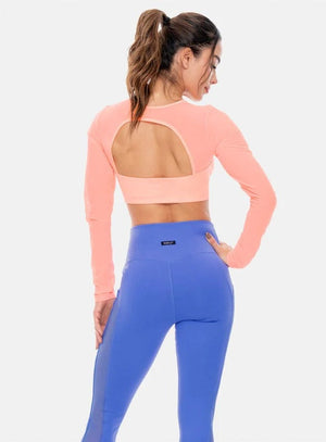 Top deportivo color mandarina para mujer, marca BABALÚ, referencia 106283, vista trasera. Compra al por mayor en int.babalu.com.co en USD.