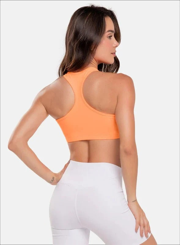 Top deportivo color naranja para mujer, marca BABALÚ, referencia 30053, vista trasera. Compra al por mayor en int.babalu.com.co en USD.