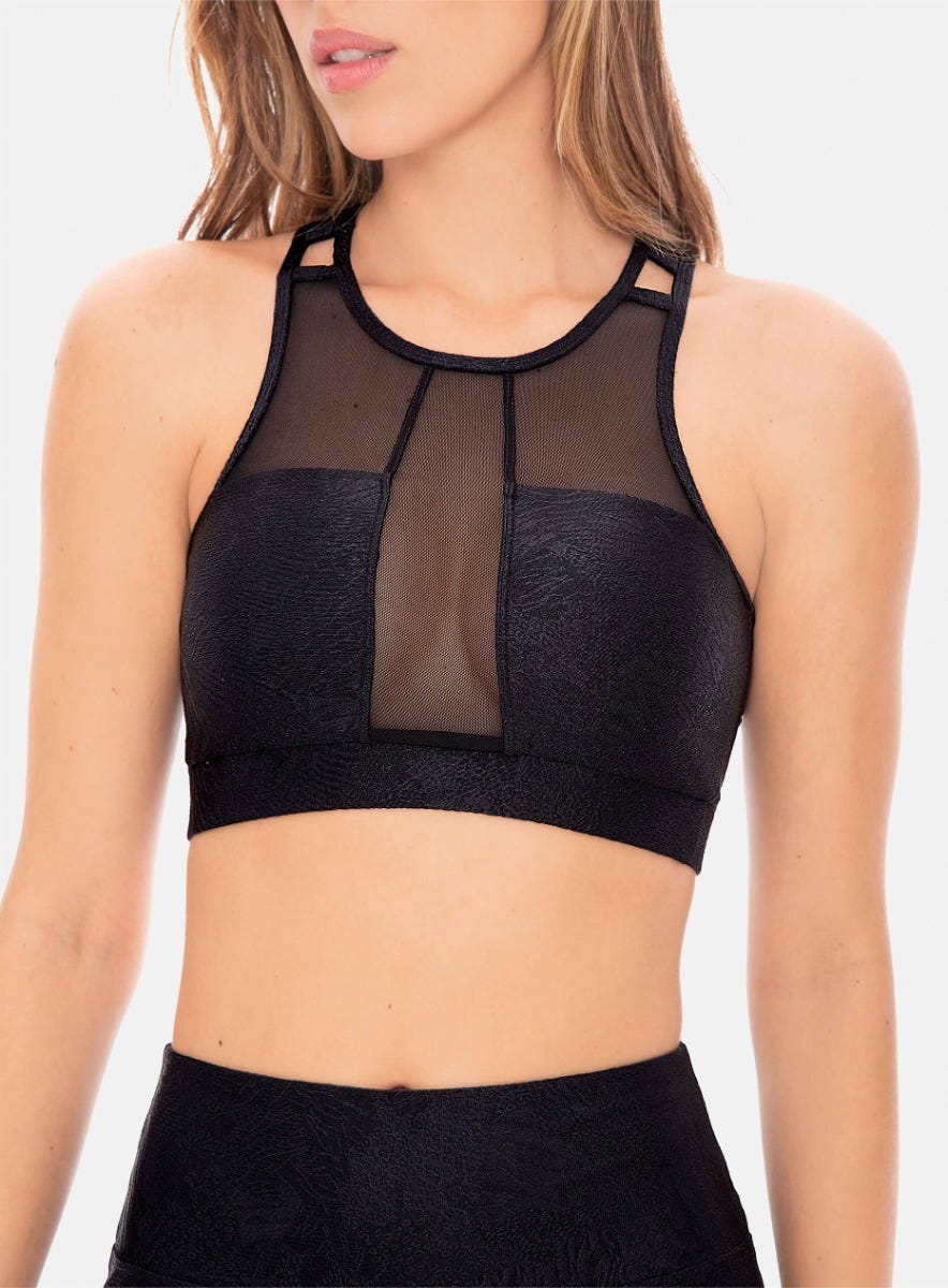 Top deportivo color negro para mujer, marca BABALÚ, referencia 105853, vista frontal. Compra al por mayor en int.babalu.com.co en USD.