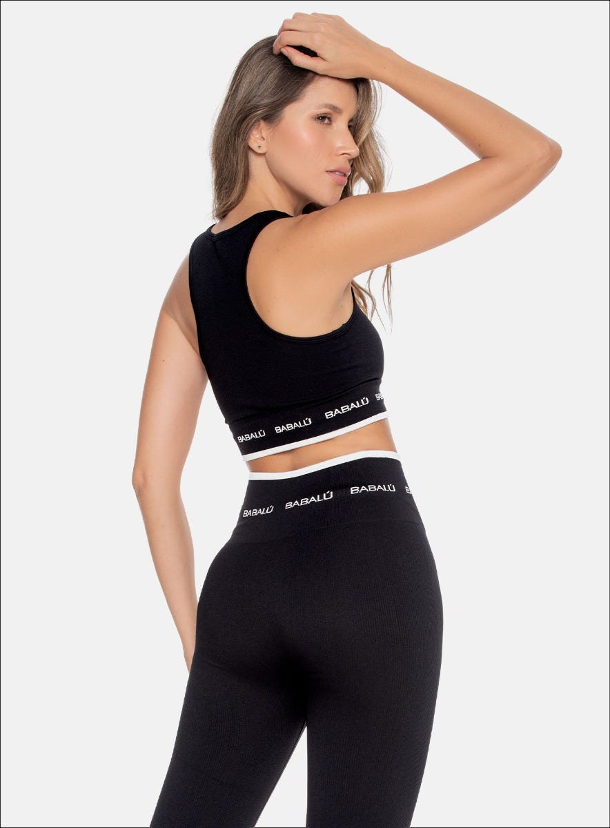Top deportivo color negro para mujer, marca BABALÚ, referencia 109293, vista trasera. Compra al por mayor en int.babalu.com.co en USD.