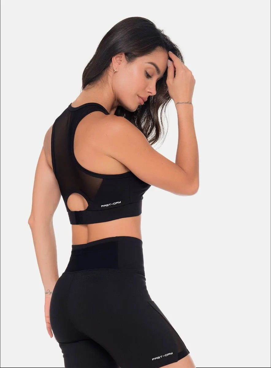 Top deportivo color negro para mujer, marca BABALÚ, referencia 110903, vista trasera. Compra al por mayor en int.babalu.com.co en USD.
