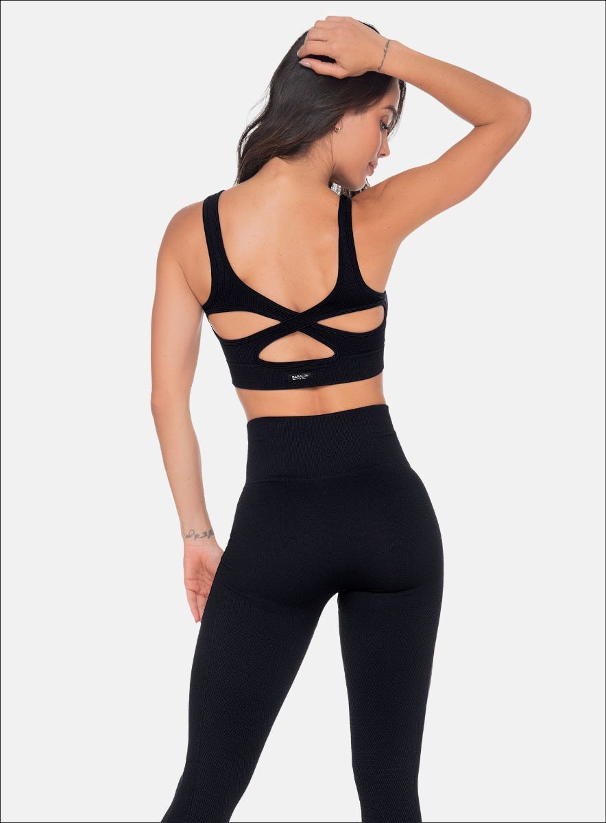 Top deportivo color negro para mujer, marca BABALÚ, referencia 111863, vista trasera. Compra al por mayor en int.babalu.com.co en USD.