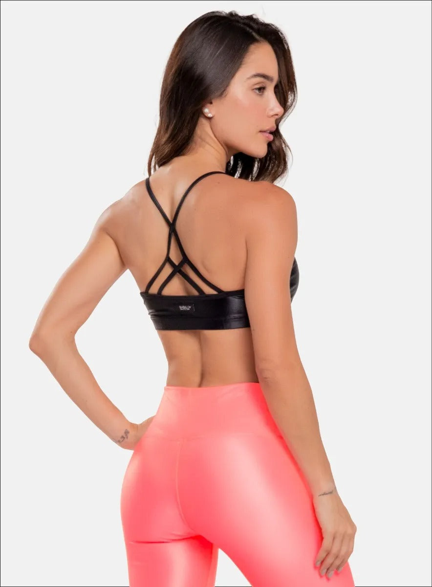 Top deportivo color negro para mujer, marca BABALÚ, referencia 90523, vista trasera. Compra al por mayor en int.babalu.com.co en USD.