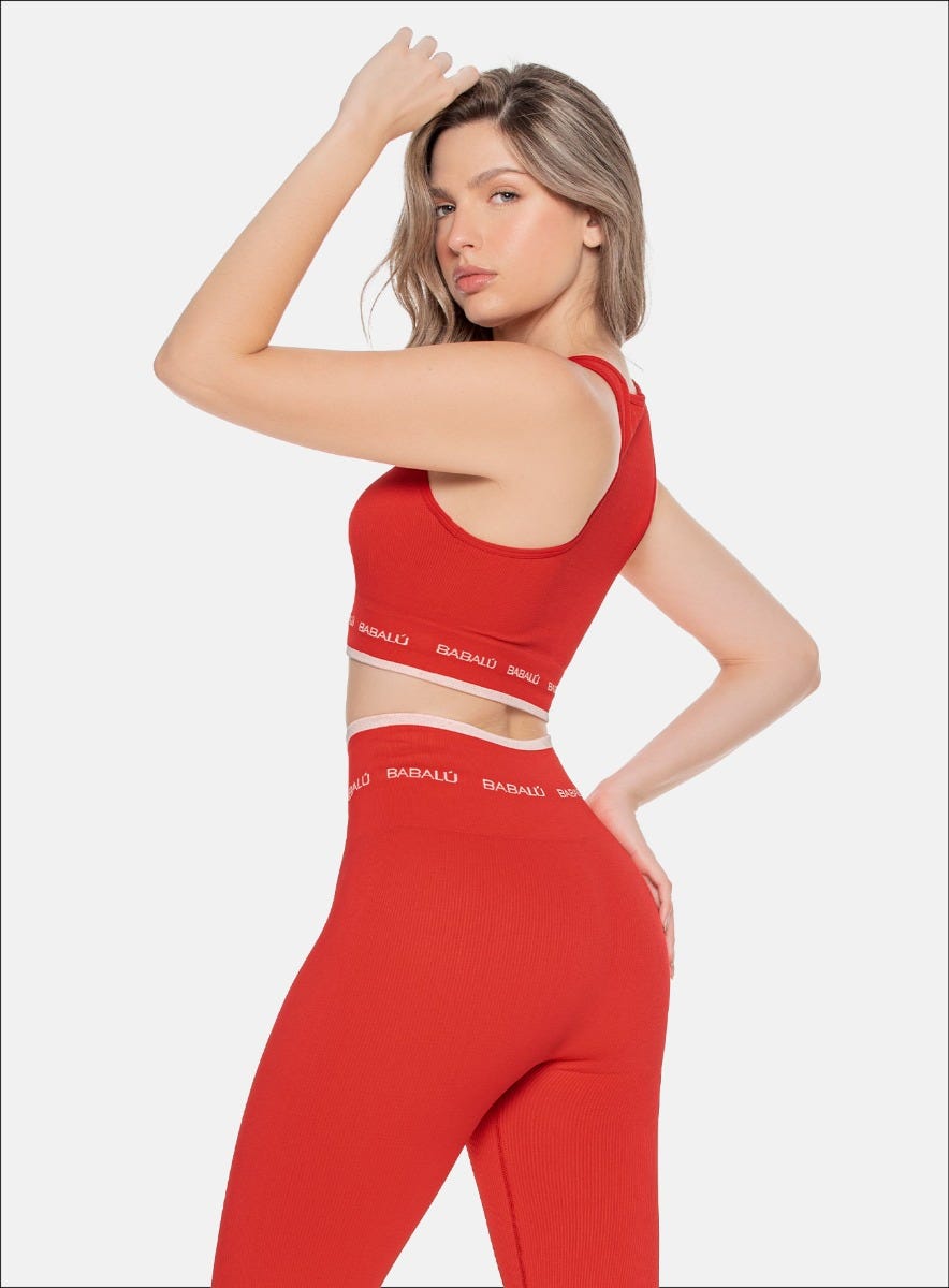 Top deportivo color rojo para mujer, marca BABALÚ, referencia 109293, vista lateral. Compra al por mayor en int.babalu.com.co en USD.