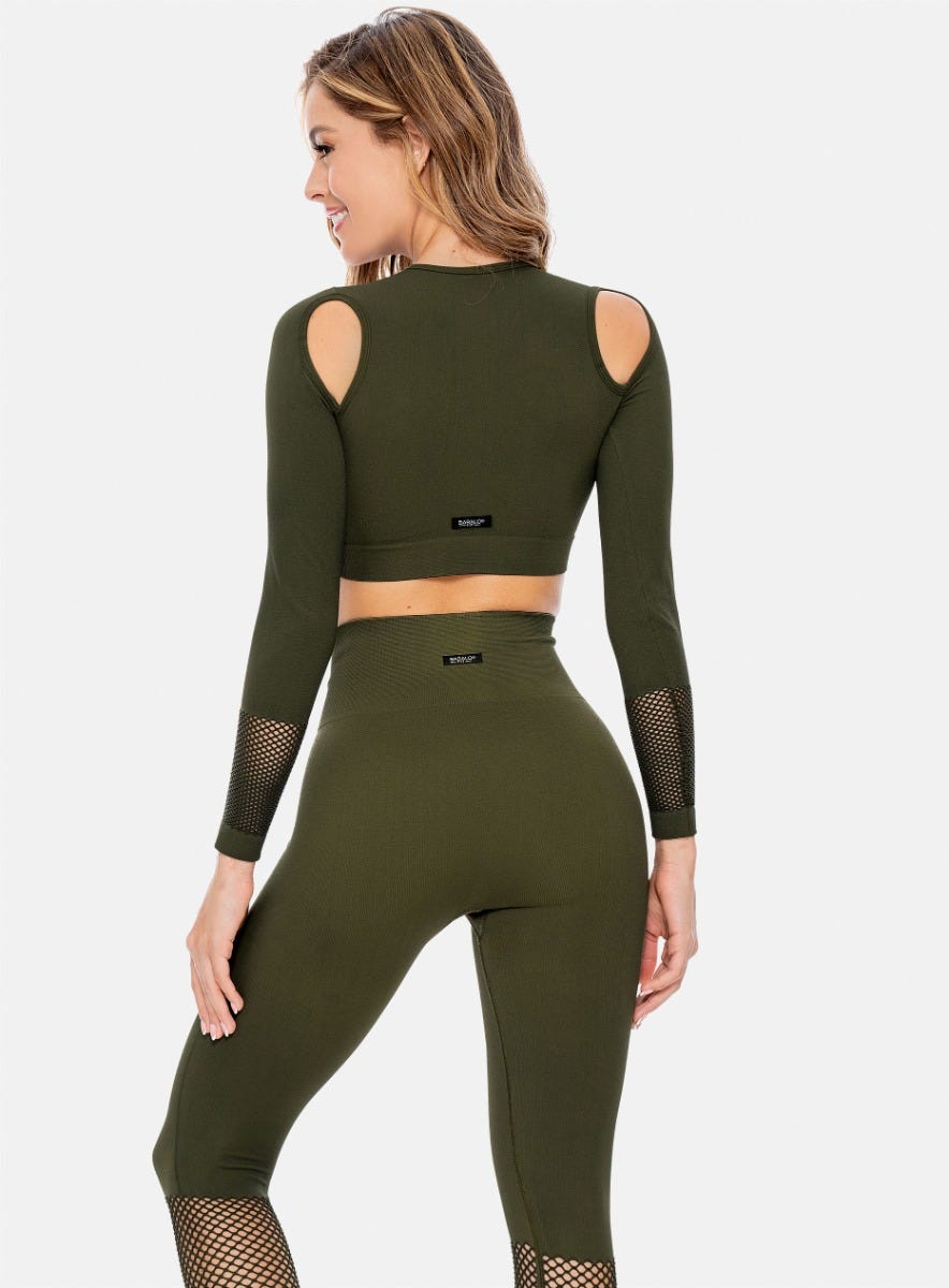 Top deportivo color verde para mujer, marca BABALÚ, referencia 106033, vista trasera. Compra al por mayor en int.babalu.com.co en USD.