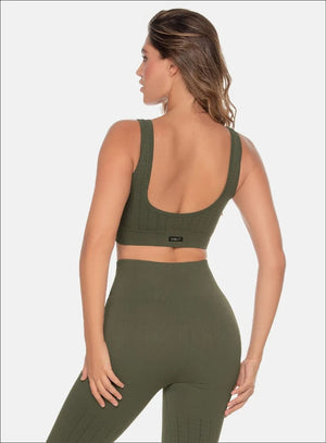 Top deportivo color verde para mujer, marca BABALÚ, referencia 109863, vista trasera. Compra al por mayor en int.babalu.com.co en USD.